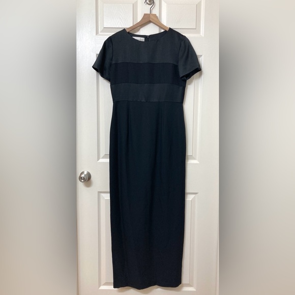 Vintage Dresses & Skirts - Vintage Black Short Sleeve Formal Sheath Gown Dress 10 Hollywood Glam Retro